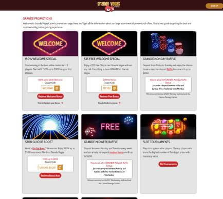 Grande Vegas Casino promotions screenshot