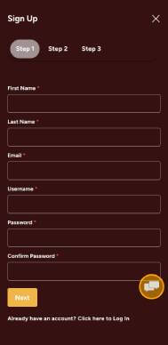 Grande Vegas Casino sign up screenshot