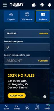 Yabby Casino bonus code redeem screenshot