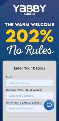 Yabby Casino registration screenshot