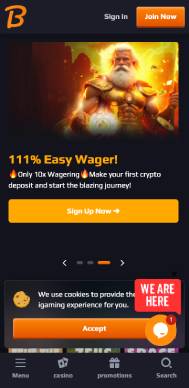BlazeSpins Casino screenshot of mobile casino promotion