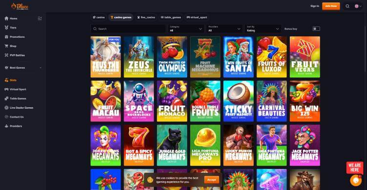 BlazeSpins Casino screenshot of online slot games