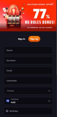 BlazeSpins Casino screenshot of registration on mobile