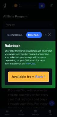 Jacks Club Casino rakeback screenshot