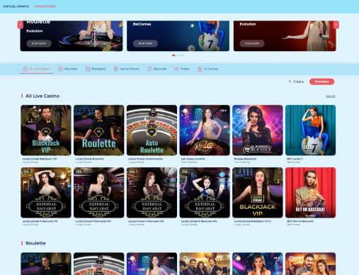 Crabslots Casino live casino games screenshot