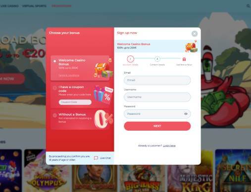 Crabslots Casino registration screenshot