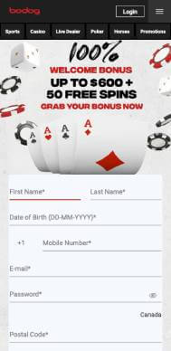 Bodog Casino signup screenshot