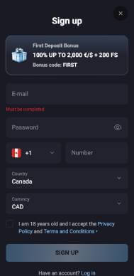 Slot Lounge Casino signup screenshot