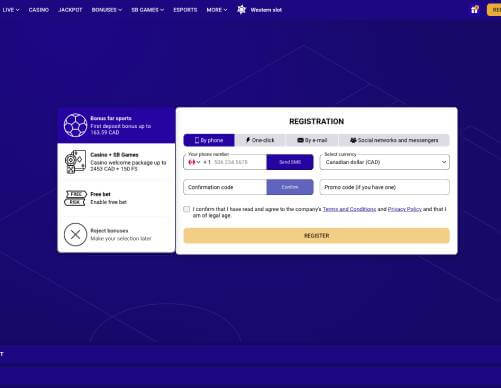 SapphireBet Casino register screenshot