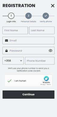 GQBet Casino registration screenshot