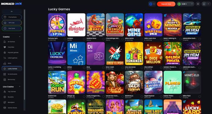 MonacoJack Casino lucky games screenshot