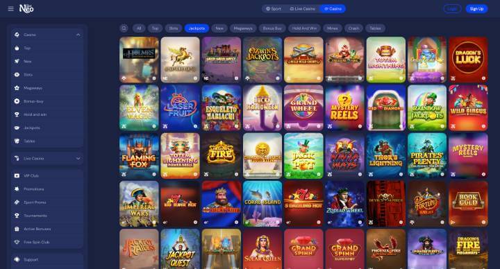 NeoSlot Casino jackpot games screenshot