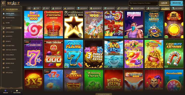 Realz Casino online slots screenshot