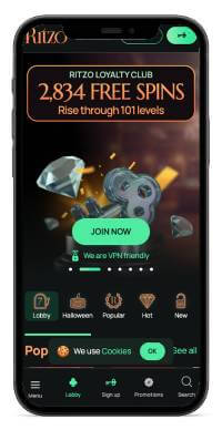 Ritzo Casino mobile screenshot