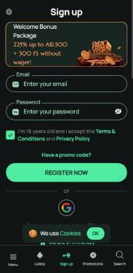 Ritzo Casino registration screenshot